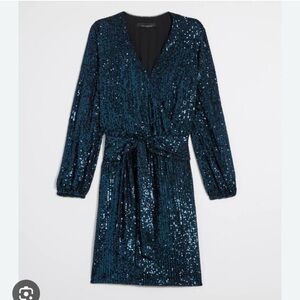 White House Black Market Sequin Wrap Dress - Blue (NEW)